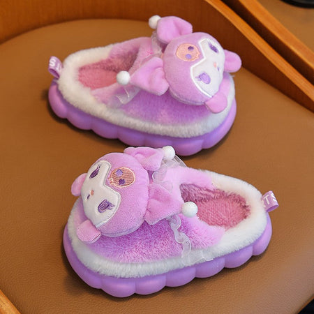 Winter Warm Cute Cartoon Indoor Mule Soft Non-slip Fluffy Slippers For Kids Teen Boys Girls Children Home Cotton Shoes Size 24-4