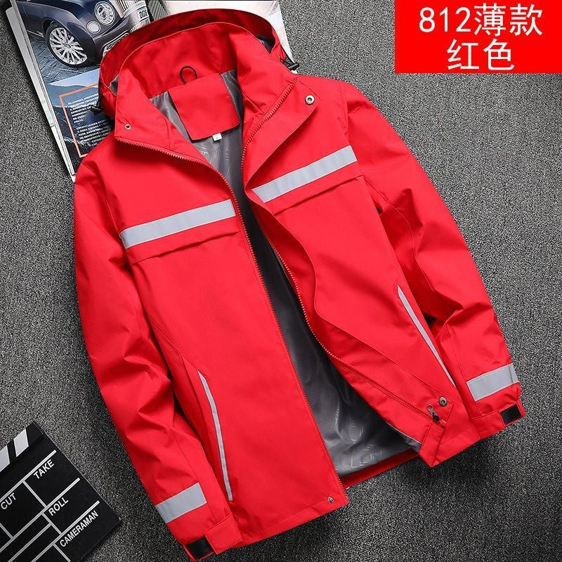 Lightweight Hooded Work Jacket, Waterproof Abrasion Resistant Reflective Outdoor Windbreaker