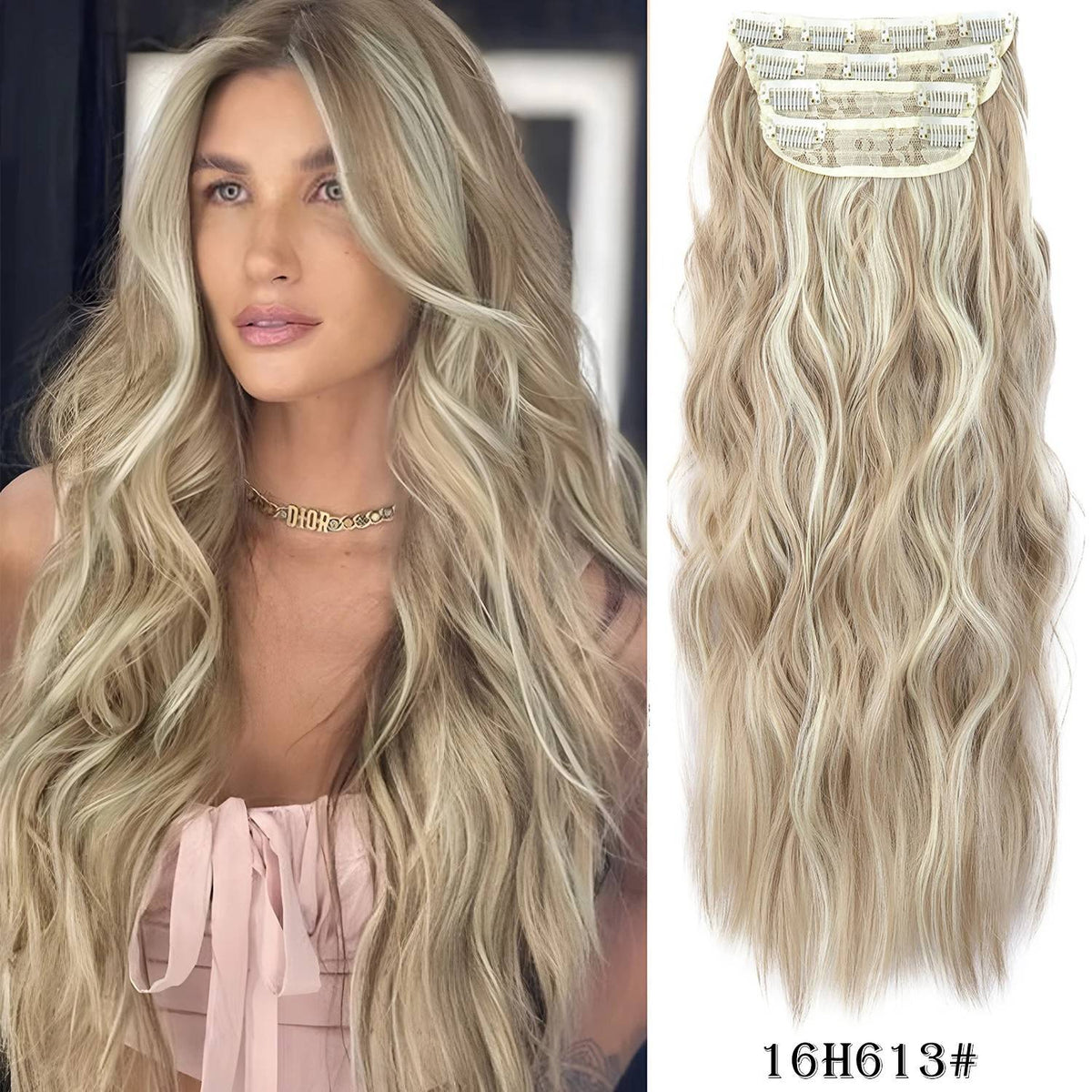4Pcs/Set 20Inch Synthetic Hair Clip In Long Wavy Thick Hairpieces For Women Full Head Synthetic extenciones para el cabello
