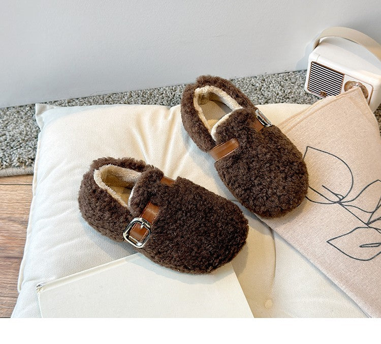 Winter Children's Shoes 2025 New Girls Fluffy Cotton Shoes Soft Bottom Non-slip Kids Fashion Simple Plush Shoes Trend Versatile
