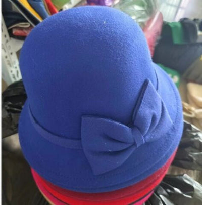 2022 Autumn Winter Fedoras Women Hat Elegant Vintage Bowknot Wool Ladies Hat Dome Felt Wedding Church Jazz Cap Female Bow Bowler