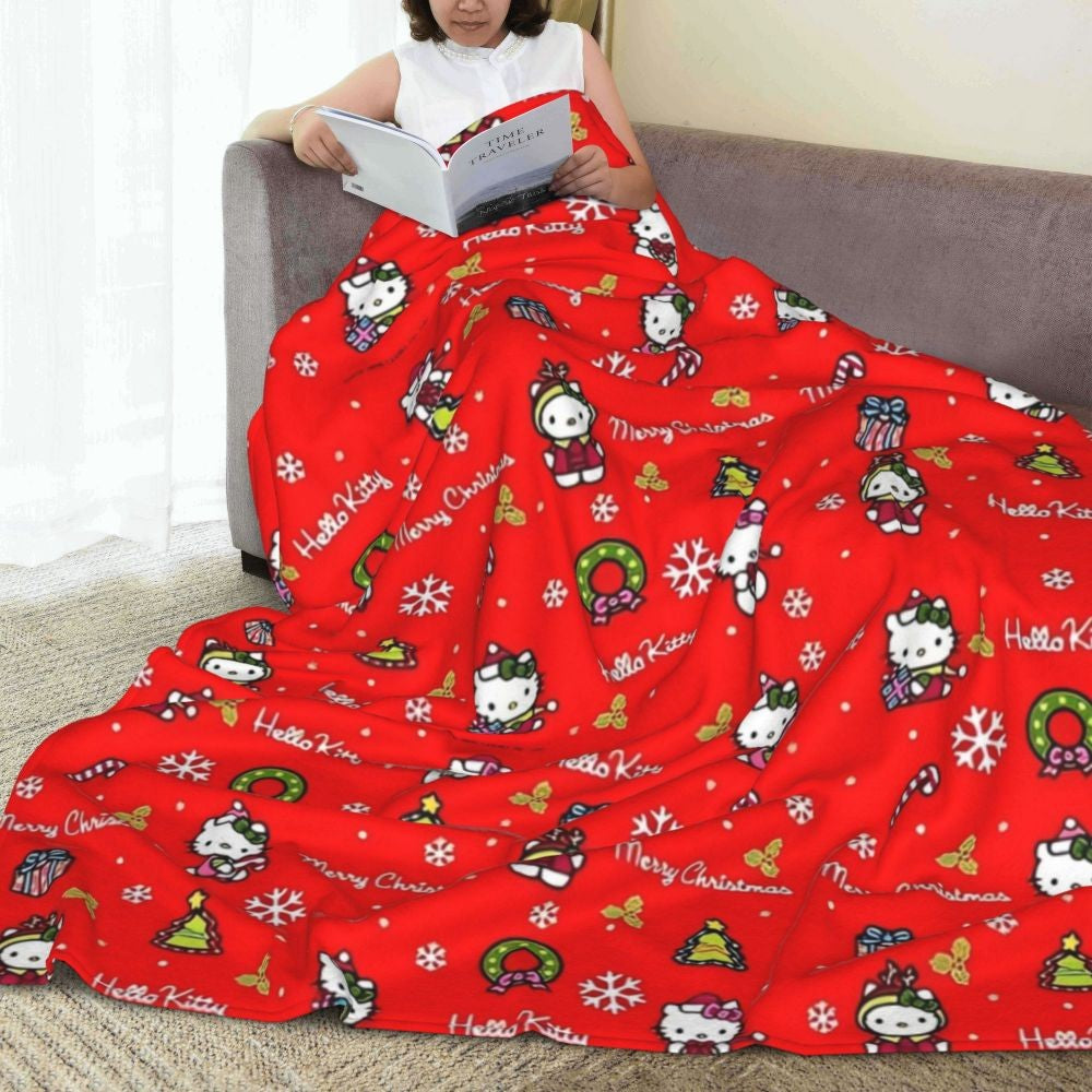 Christmas Hello Kitty Blankets Quality Warm Throw Blanket Winter Travel Office Couch Bed Graphic Bedspread