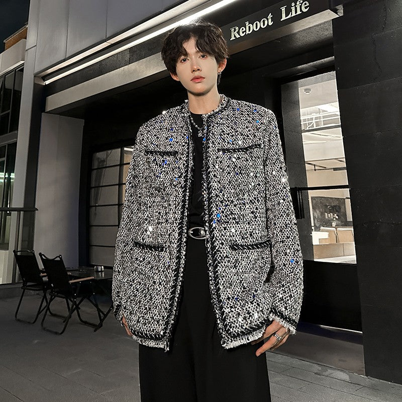 Korean Fashion Shiny Sequin Jacket Sliver Round Collar Long Sleeve Jackets Coats Autumn New Ladies Gentleman High Street
