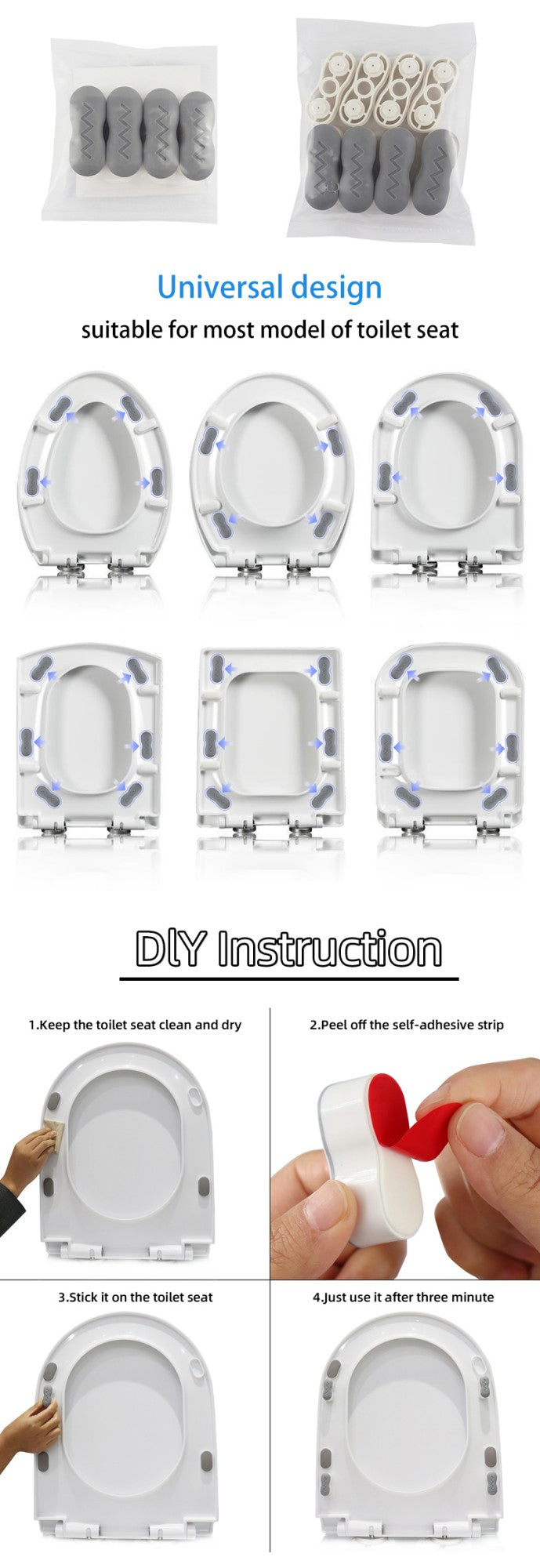 4pcs Universal Toilet Lid Cushion Anti-slip Gasket Toilet Seat Pad Buffers Stop Bumper Shock Absorber Bathroom Toilet Seat Kits