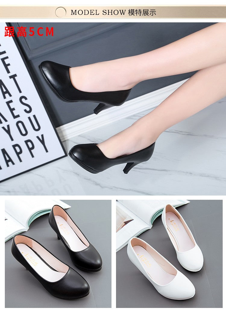 Voesnees Women Shoes Comfortable Formal Wear Black High Heels 3-5cm Professional Mid-heel Flight Attendant Etiquette Work Shoes