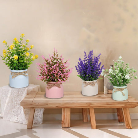 Artificial Pot Flowers Small Fake Plants with Pot Mini Potted Plants for Home Room Office Party TableTop  Decoration Fake Potted