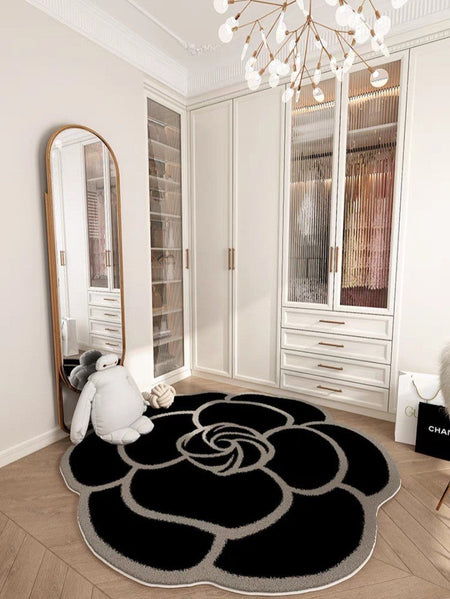 Round Camellia Crystal Velvet Floor Mat Living Room Bathroom Door Absorbent Quick-Drying Floor Rugs Household Non-slip Carpet