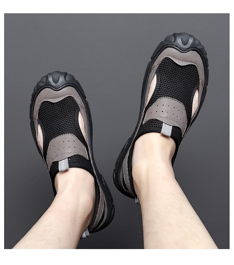 Outdoor Trendy Sandals Summer Mesh Hollow Casual Outerwear Shoes Men's Breathable Sports Shoes Beach Sandals New