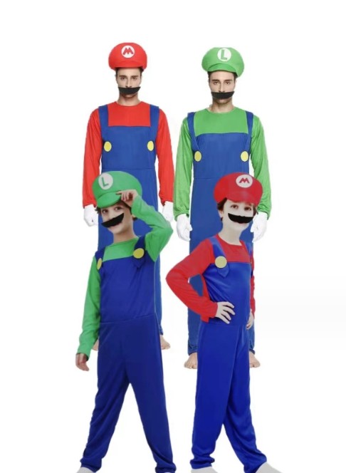 Anime Odyssey Super Luigi Brothers Cosplay Costume  Adult Children's Jumpsuit Beard Hat  Set Halloween Costume