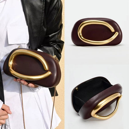 Brand Z Clutch Bag Metal Handle Design Luxury Evening Lipstick Bag Round Box Chain Bag Elegant Woman Shoulder Messenger Bags