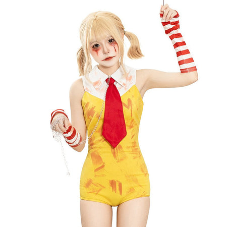 Women Halloween Funny Clown Girl Cosplay Jumpsuit Complete Accessory Set Ladies Party Roleplay Costume Cute Carnival Slim Outfit