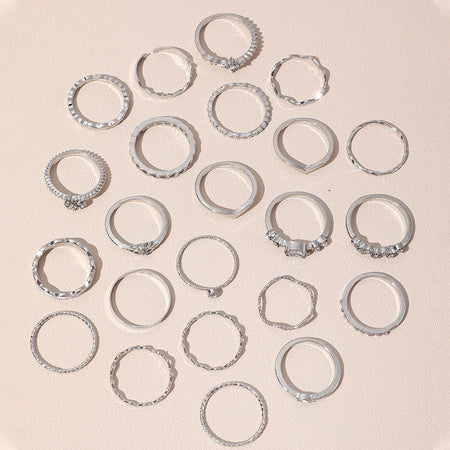 23Pcs Fashion Knuckle Rings Set For Women Crystal Star Moon Eye Wave Gold Silver Color Rings Female Trendy Party Jewelry Gift