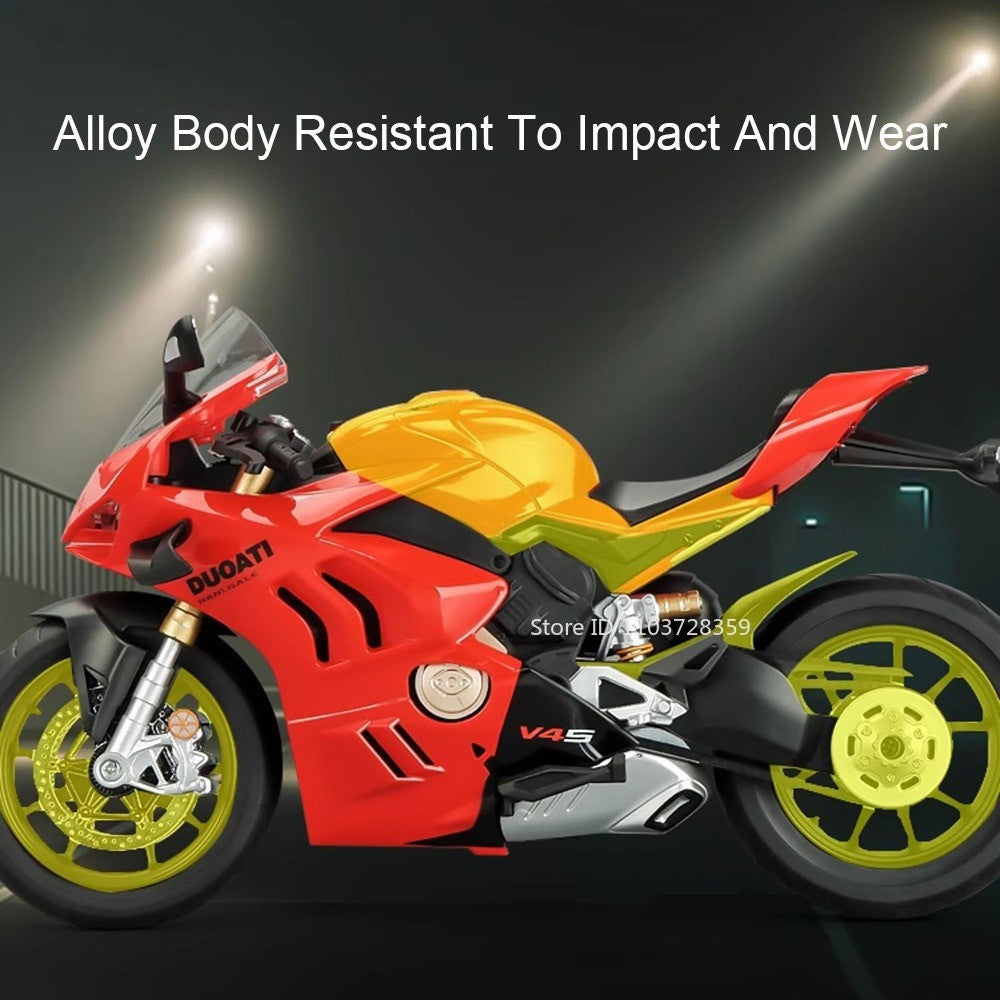 1:9 Scale 1299 V4S Miniature Motorbike Toy Models Alloy Diecast Sound Light Shock Absorption Ornament Motorcycles for Kids Gifts