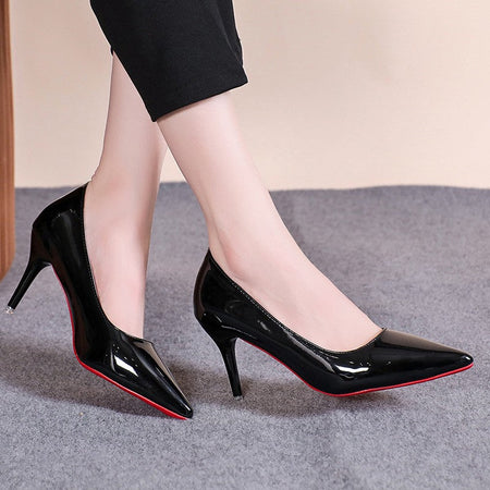 Sexy Pointed Toe Patent Leather High Heels Temperament Girl Red Sole Party Dress Stiletto Pumps Classic Black Work Single Shoes