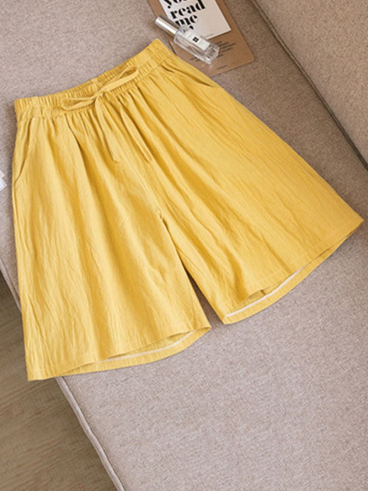 Women shorts Summer Casual Solid Cotton Linen shorts high waist loose shorts for girls Soft Cool female shorts M-3XL