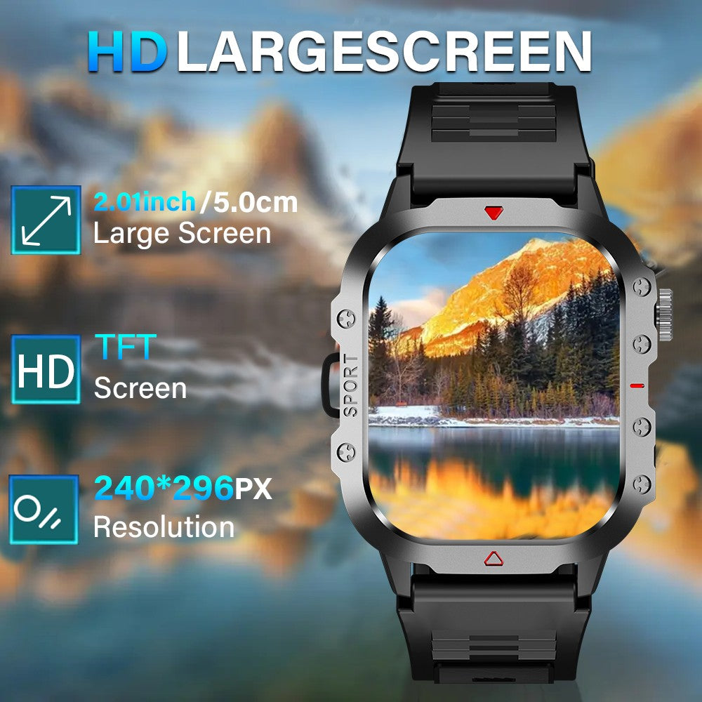 KESHUYOU Outdoor Sports Smart Watch 2.01 inch HD Screen LED Flashlight Bluetooth Talking Smart Watch for Men Women Holiday Gifts