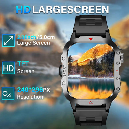 KESHUYOU Outdoor Sports Smart Watch 2.01 inch HD Screen LED Flashlight Bluetooth Talking Smart Watch for Men Women Holiday Gifts