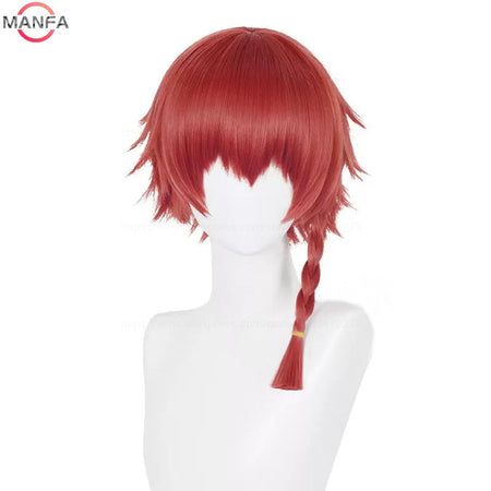 Kurona Ranze Cosplay Wig Anime Unisex Long 38cm Red Single Twist Braid Wig Heat Resistant Synthetic Cosplay Anime Wigs + Wig Cap