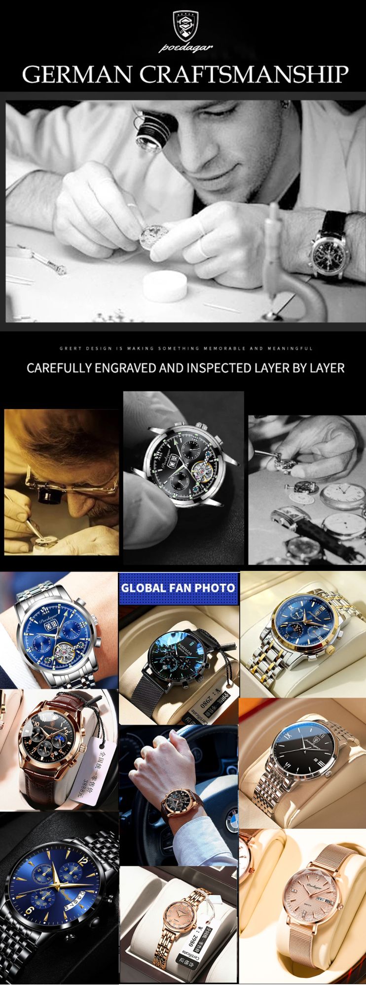 POEDAGAR Military Luxury Men Wristwatch Quartz Waterproof Luminous Chronograph Leather Man Watch Sports Men's Watches Male Reloj