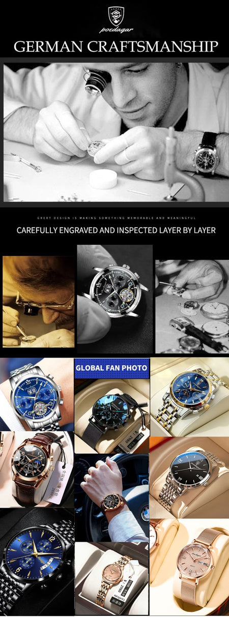 POEDAGAR Fashion High Quality Men Clock Date Week Waterproof Watch For Man Quartz Stainless Steel Luxury Men's Watches Reloj+Box