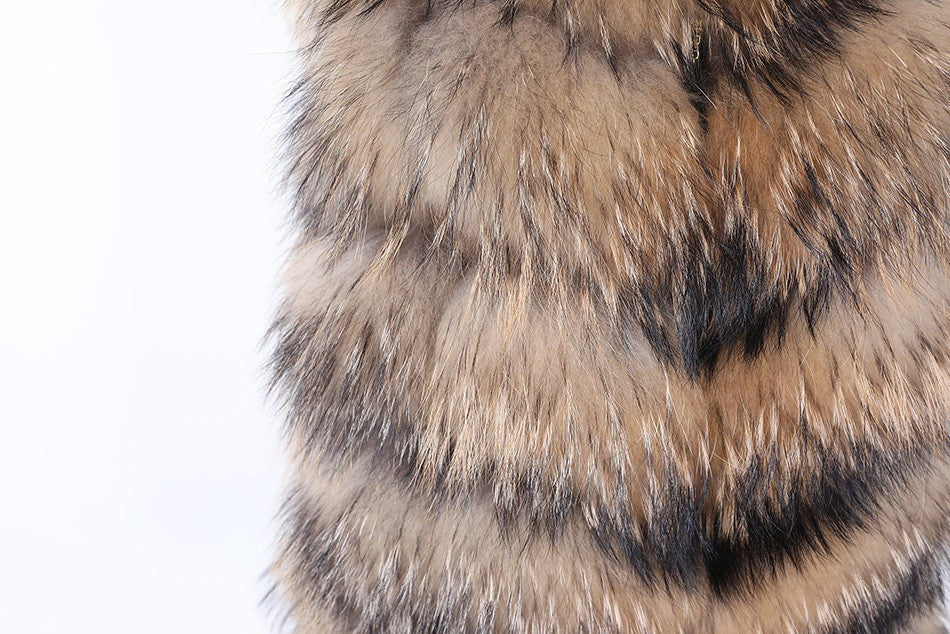 Maomaokong Natural Raccoon Real Fur Coat Ladies Waistcoat Fur Mid-length Winter Warm Real Fur Coat Luxury Women coat Top Vest