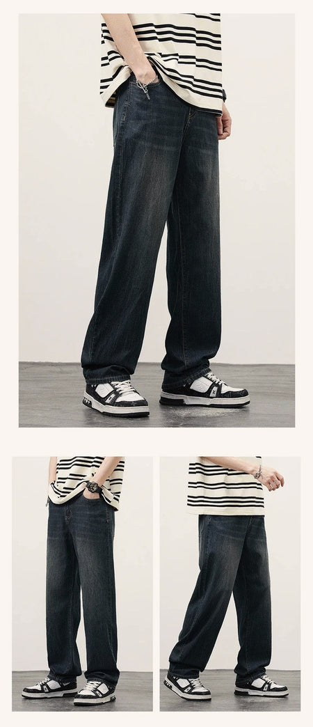 2025Spring Autumn New Men Straight Vintage Fit Jeans Casual Trousers High Quality Male Korean Fashion Baggy Wide Leg Denim Pants