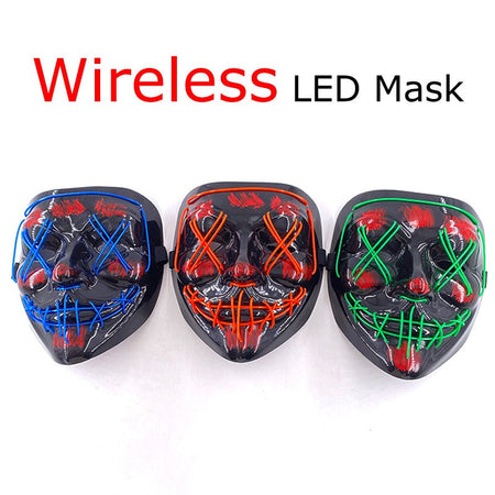 Wireless Neon LED Purge Mask Glow in The Dark Cosplay Horror Mask Halloween Masquerade Party Masks Glowing Funny Dress Up