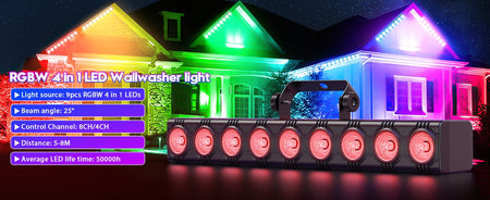 4PCS 9LEDs RGBW 4IN1 DMX Wall Wash Lamp DJ Disco Party Stage Light Effect for Concert Wedding Theater Xmas Live Show Bar Club