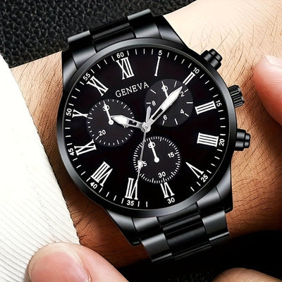 4pcs fashionable men's quartz watch - stainless steel strap, round zinc alloy case, electronic sports