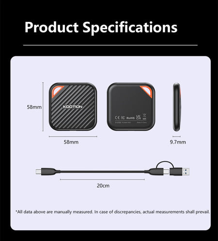 KOOTION X6Max Portable SSD 1TB 512GB USB-C PSSD USB 3.2 External SSD Gen 2x2 Portable Solid State Drive for iPhone15 16 PC Mac
