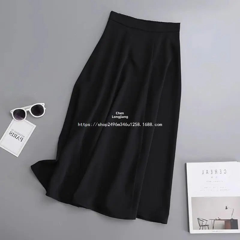 Plus Size High-waisted Slimming Black Draped Skirt Medium-length Umbrella Skirt For Women Thinning A- line Body Shaper