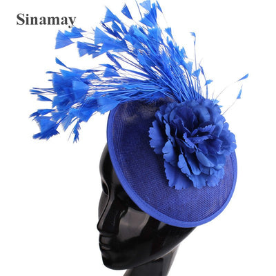 Double hemp yarn pattern design feather accessories big brim sun hat elegant banquet hat wedding beach vacation equestrian hat