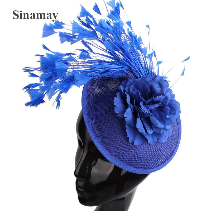 Double hemp yarn pattern design feather accessories big brim sun hat elegant banquet hat wedding beach vacation equestrian hat
