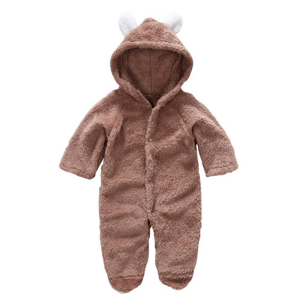 Winter Newborn Baby Plush Bodysuit Jumpsuit Cartoon Hoodies Boy Girl Romper Twins Clothes Korean version 0-12M