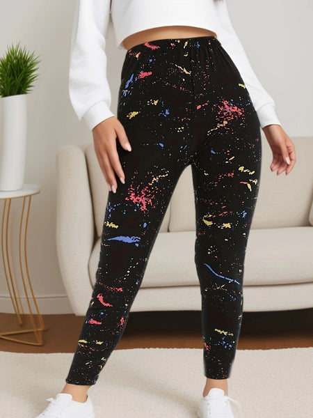 CUHAKCI Black Inkjet Plus Size Sports Tight Women's Leggings High Elasticity Casual Fitness And Ankle Nine Point Pants