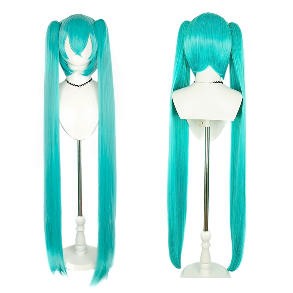 High-Quality Anime Miku Cosplay Synthetic Hair 46-Inch Detachable Double Ponytail Halloween Carnival Party Wig Heat-Resistant