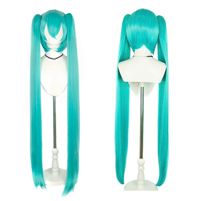 High-Quality Anime Miku Cosplay Synthetic Hair 46-Inch Detachable Double Ponytail Halloween Carnival Party Wig Heat-Resistant