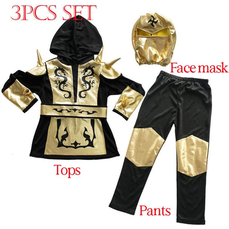 Kids Gold Sliver Dragon Ninja Cosplay Costume Boys Samurai Cosplay Hooded Pants Party Fancy Costume for Height 110-130cm