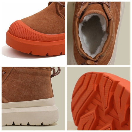 Fujin 4cm New Synthetic Suede Genuine Leather Spring Autumn Ankle Booties Chunky Sneakers High Brand Big Size Plush Women Shoes