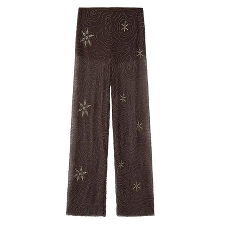 HXAO Women's Pants 2025 Beaded Tulle Pants For Woman Baggy Sequin New In Pants Spring Summer Semi Sheer Women's Trousers 088