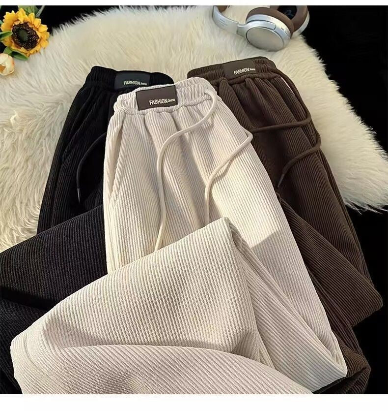 Velvet high waisted wide leg pants women winter new streetwear thickened lambskin corduroy pants lazy joggers women casual pants