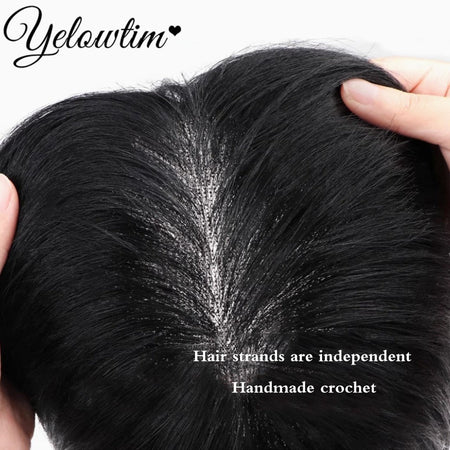 Yelowtim Synthetic Male Toupee Short Wig Hair Topper for Young Men Balding Hair-loss High Hair line Clip-On Hair Extensions