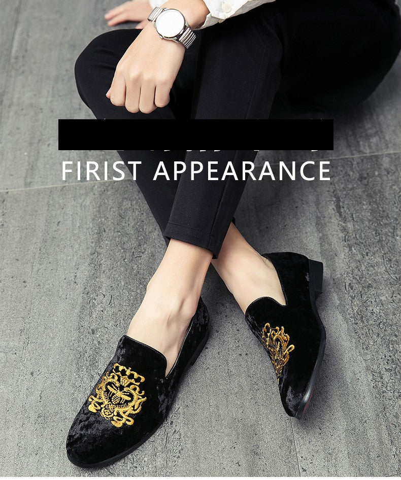 2022 Wedding Dress Shoes Casual Men Loafers New Big Size Lazy Peas shoes Embroidery Moccasins Shoes Suede Leather shoes Zapatos