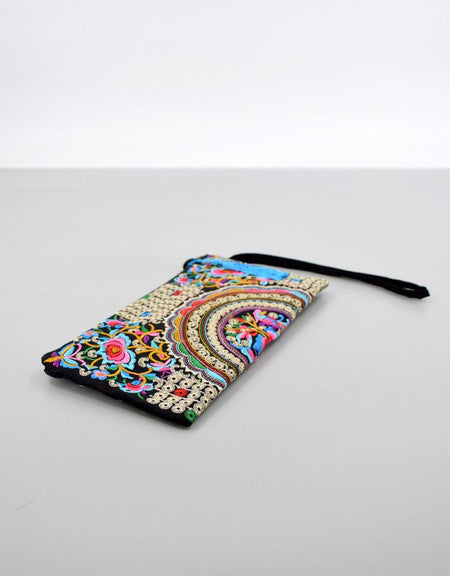 Ethnic Floral Embroidery Long Wallet Wristlet Clutch Bag Phone Vintage Embroidered Wristlet Clutch Evening Bag Wallets for Women
