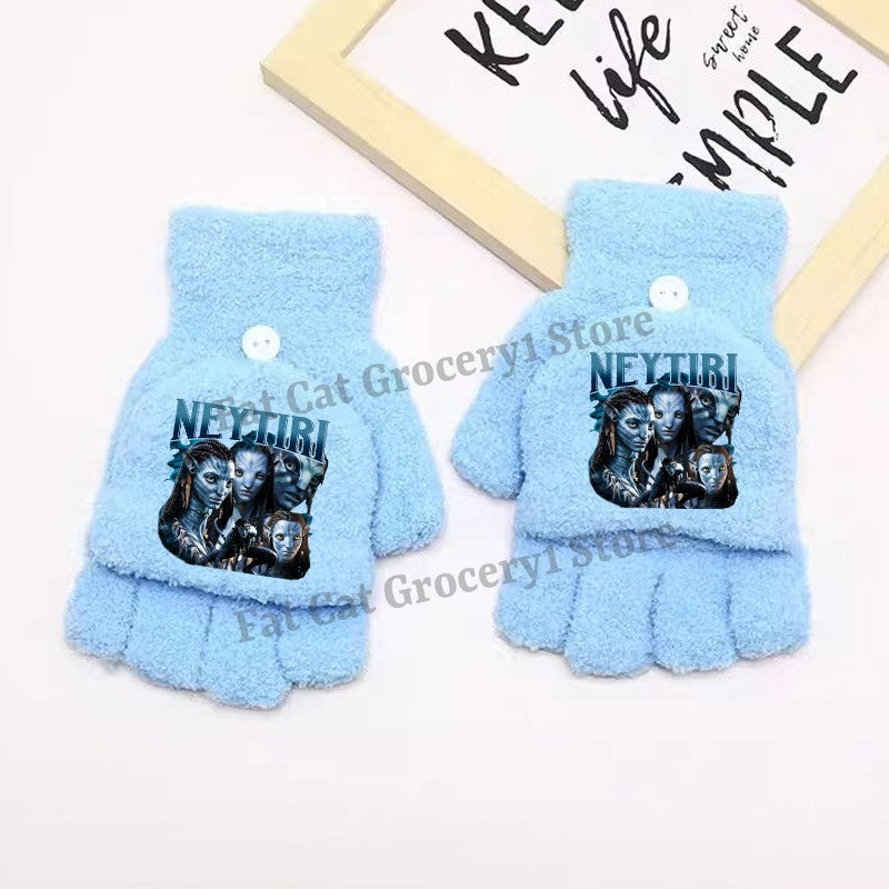 Avatar Fire and Ash Gloves Disneys Boy Winter Flip Cover Mittens Kids Outdoors Warm Cute Glove Children Clothes Accessories Gift