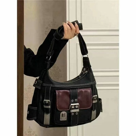 Y2K Vintage Crossbody Bag Women's Tote High Quality PU Leather Shoulder Bag Hip Hop Messenger Bag Female Large Handbag Commuter