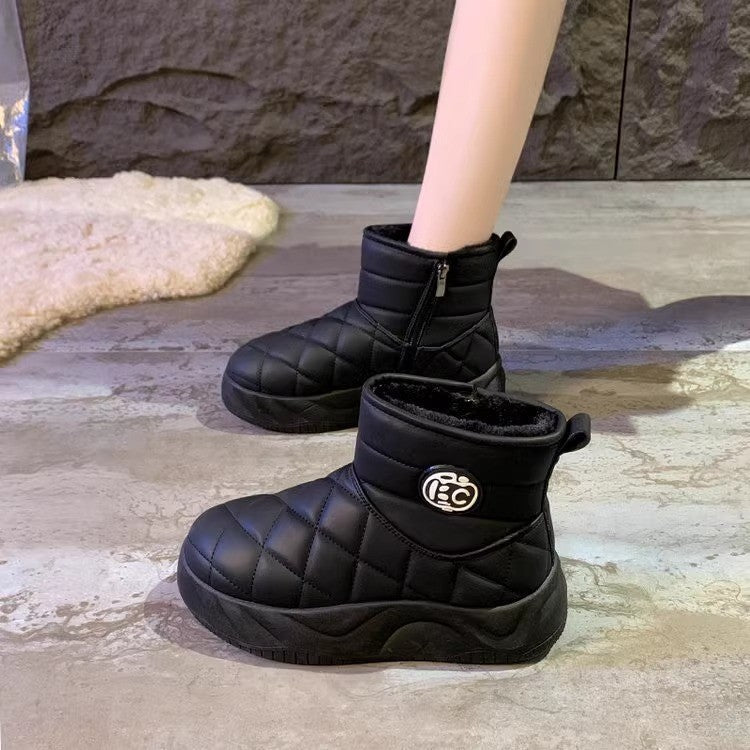 Thick-soled plush loafers, waterproof and warm snow boots for women, new winter fashion cotton shoes, Korean-style short boots