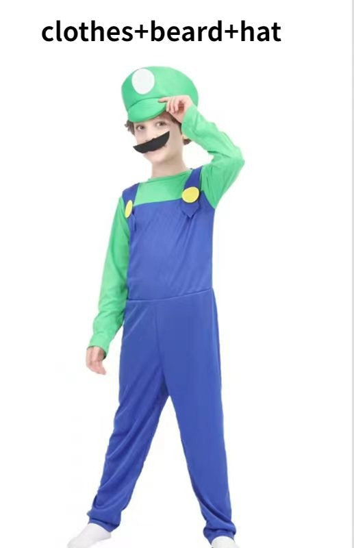 Anime Odyssey Super Luigi Brothers Cosplay Costume  Adult Children's Jumpsuit Beard Hat  Set Halloween Costume