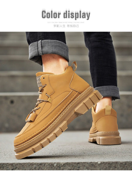 Men's boots four season high-top Joker thick-sole casual boots soft-sole non-slip comfort outdoor boots fashion youth work boots