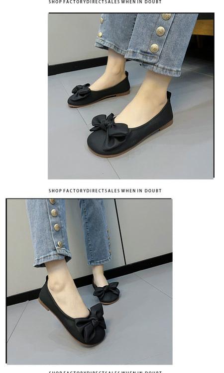 New Luxury Designer Shoes for Women Fashion Butterfly-knot Square Toe Party Leather Ballet Flats Ladies Flat Shoes Loafers Women